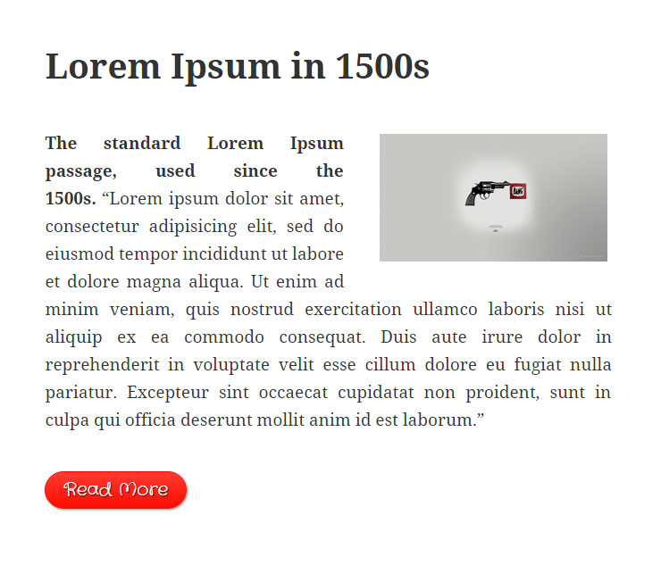 Excerpt with float right image, Justify text align and Custom style button